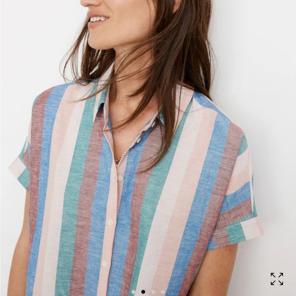 Madewell Linen Central Shirtdress in Flagstaff Stripe Size Large - Picture 2 of 9